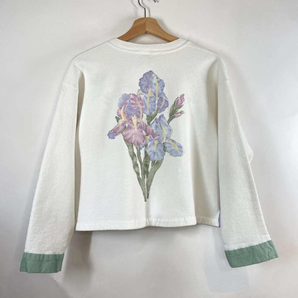 Handmade Women's Sweatshirt Cardigan Floral Granny Church Cottagecore Size Large - Picture 5 of 16
